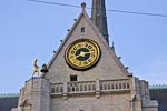 The bell tower of Sint-Pieterskerk. &nbsp;The gilded man struck the bell on the quarter hour.